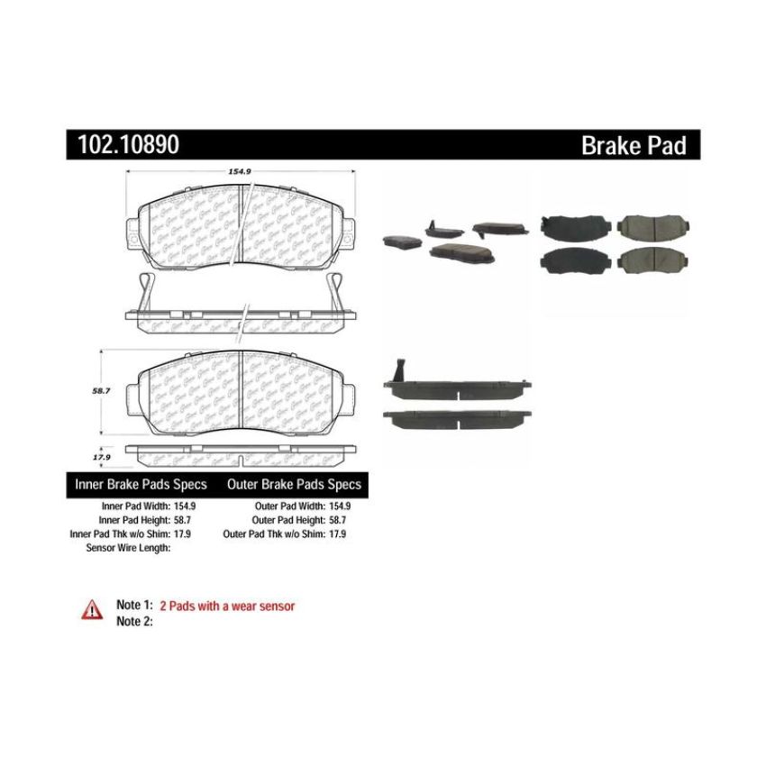 CENTRIC PARTS 102.10890 C-Tek Semi-Metallic Brake Pads with Shims