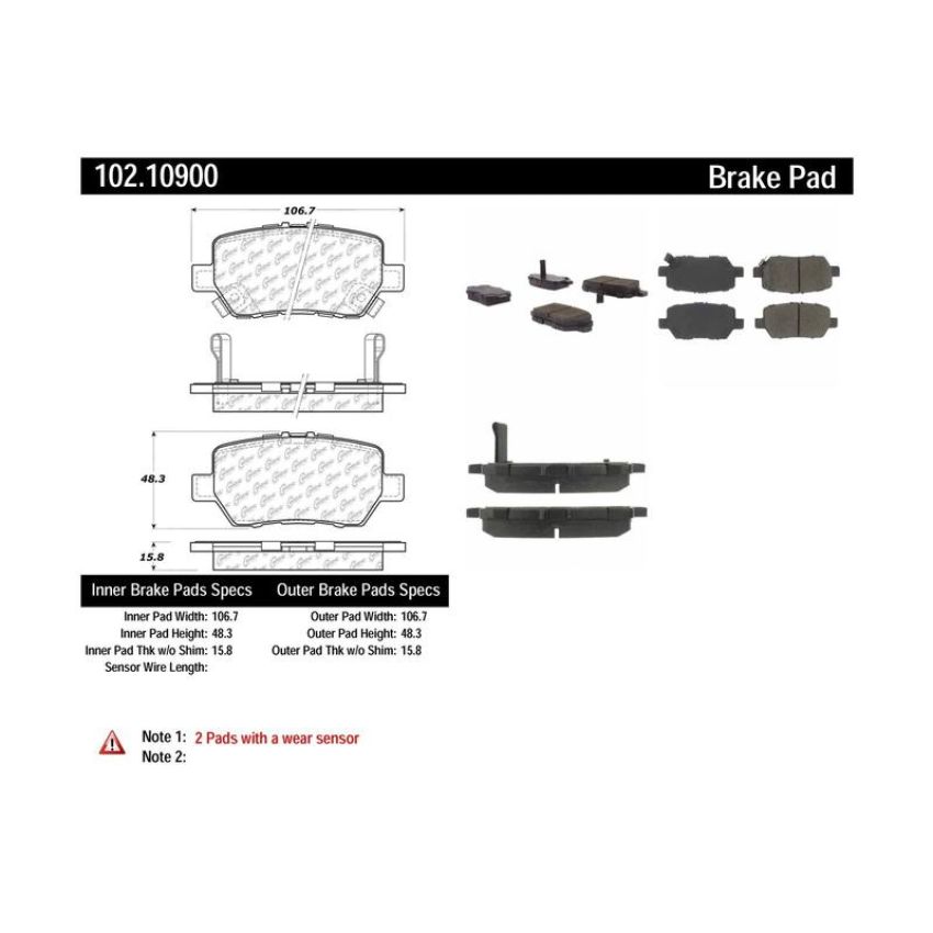 CENTRIC PARTS 102.10900 C-Tek Semi-Metallic Brake Pads with Shims