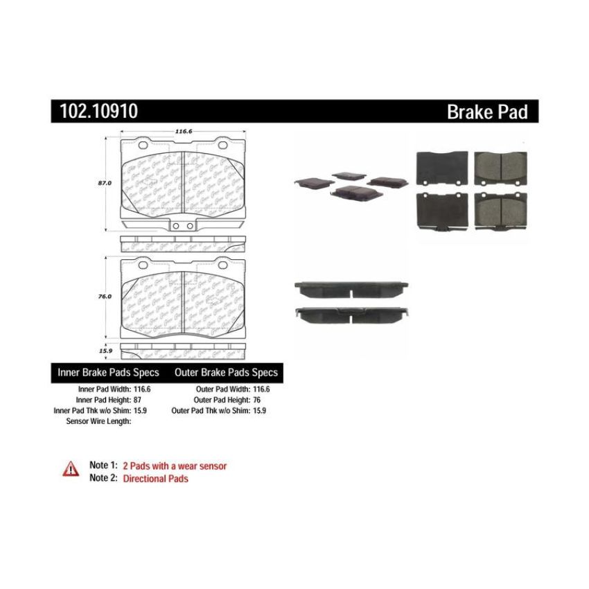 CENTRIC PARTS 102.10910 C-Tek Semi-Metallic Brake Pads with Shims