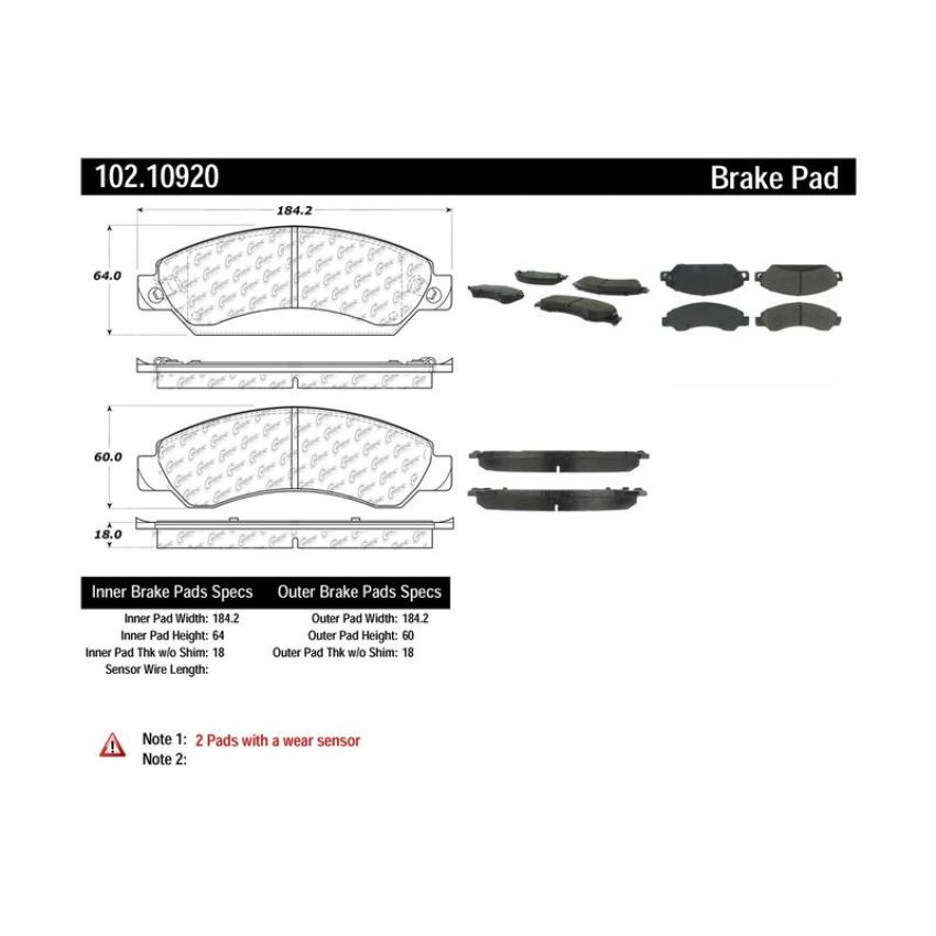 CENTRIC PARTS 102.10920 C-Tek Semi-Metallic Brake Pads with Shims