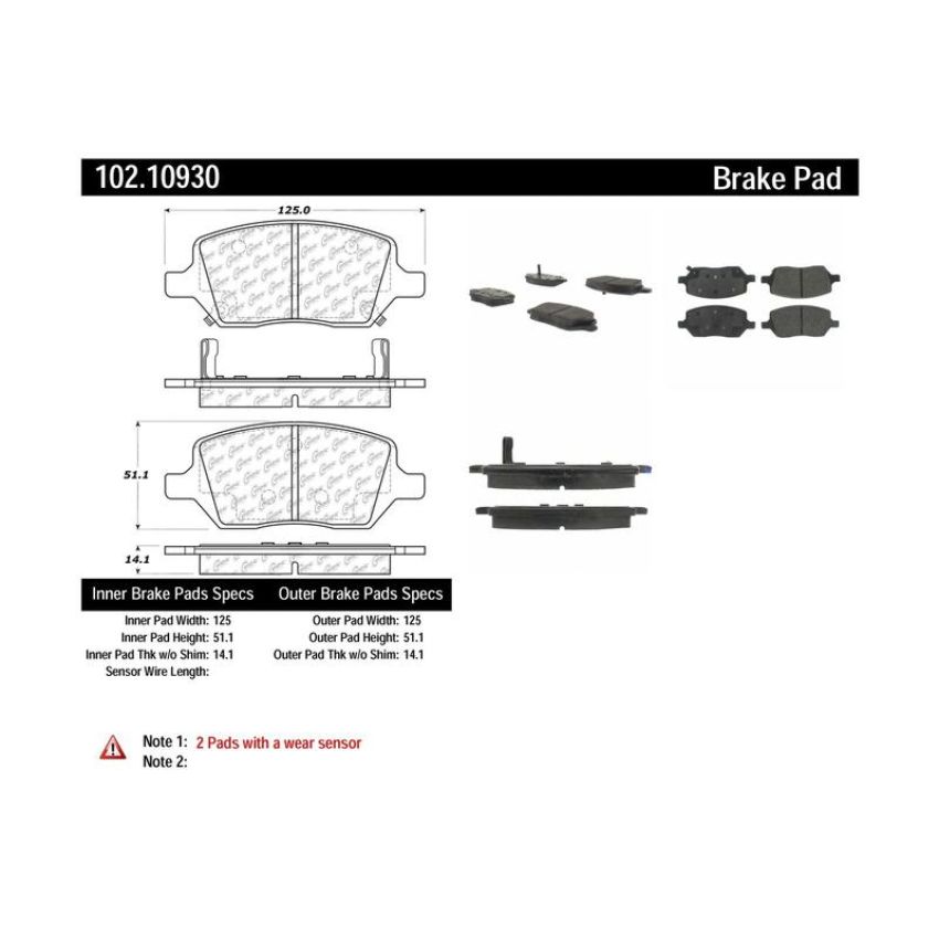 CENTRIC PARTS 102.10930 C-Tek Semi-Metallic Brake Pads with Shims