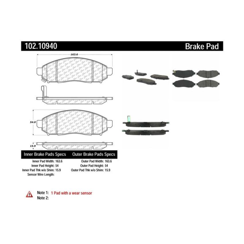 CENTRIC PARTS 102.10940 C-Tek Semi-Metallic Brake Pads with Shims