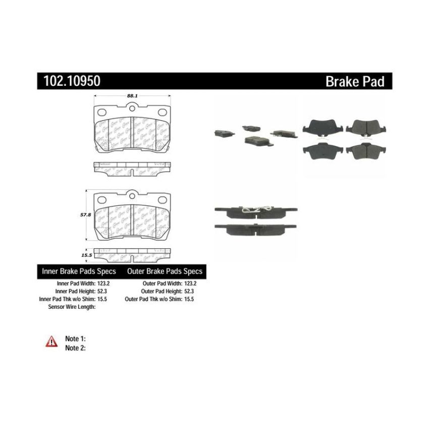 CENTRIC PARTS 102.10950 C-Tek Semi-Metallic Brake Pads with Shims