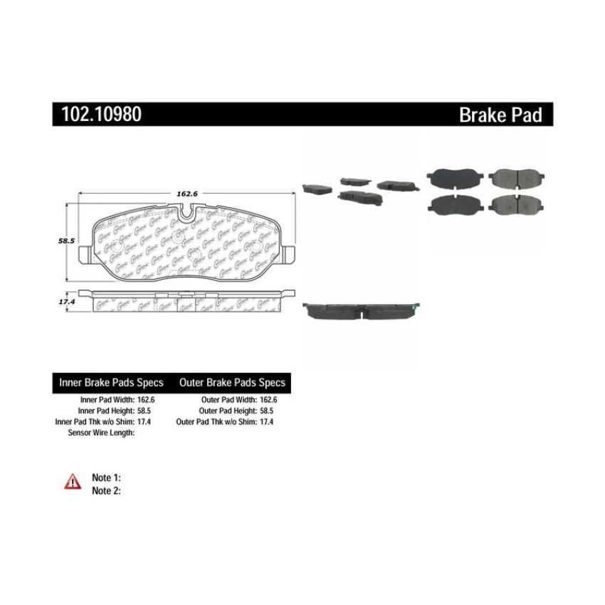 CENTRIC PARTS 102.10980 C-Tek Semi-Metallic Brake Pads with Shims
