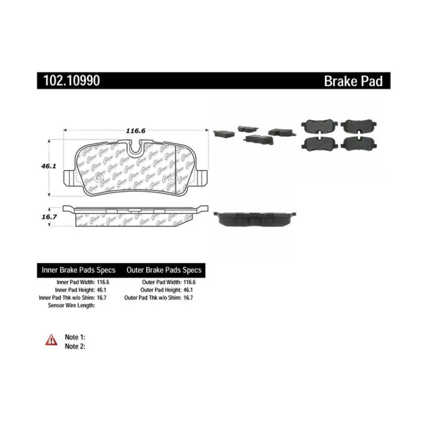 CENTRIC PARTS 102.10990 C-Tek Semi-Metallic Brake Pads with Shims