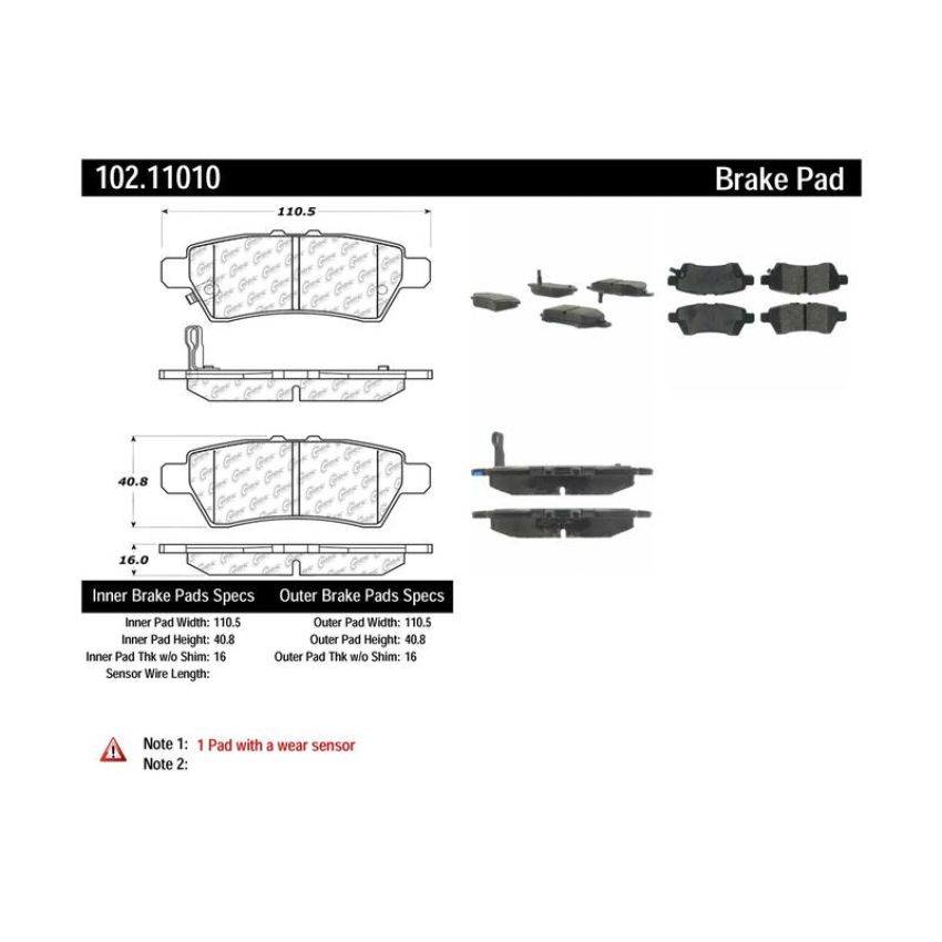 CENTRIC PARTS 102.11010 C-Tek Semi-Metallic Brake Pads with Shims