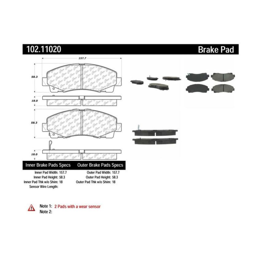 CENTRIC PARTS 102.11020 C-Tek Semi-Metallic Brake Pads with Shims