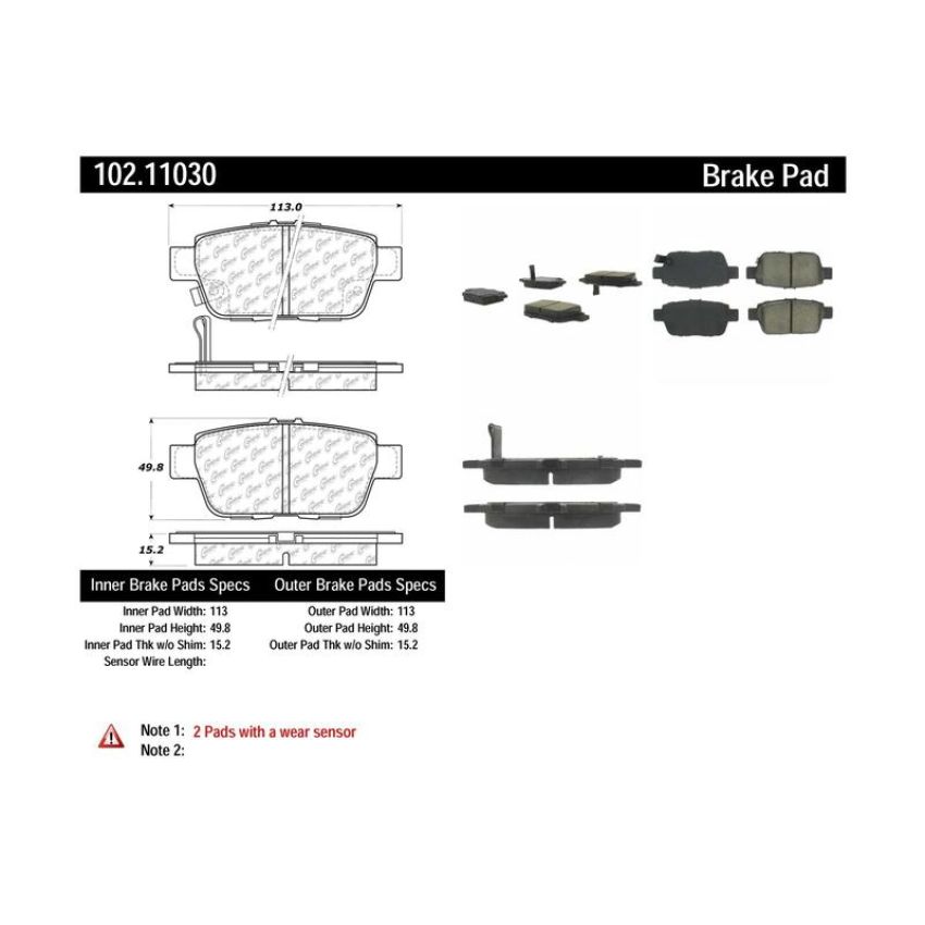 CENTRIC PARTS 102.11030 C-Tek Semi-Metallic Brake Pads with Shims