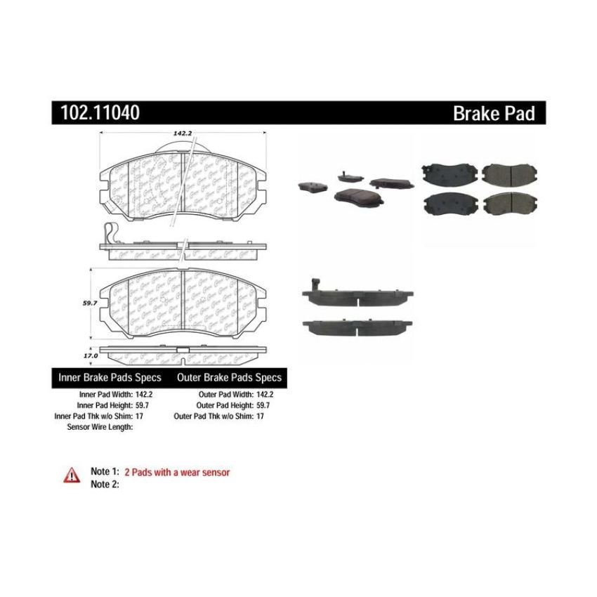 CENTRIC PARTS 102.11040 C-Tek Semi-Metallic Brake Pads with Shims