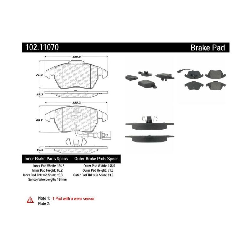 CENTRIC PARTS 102.11070 C-Tek Semi-Metallic Brake Pads with Shims
