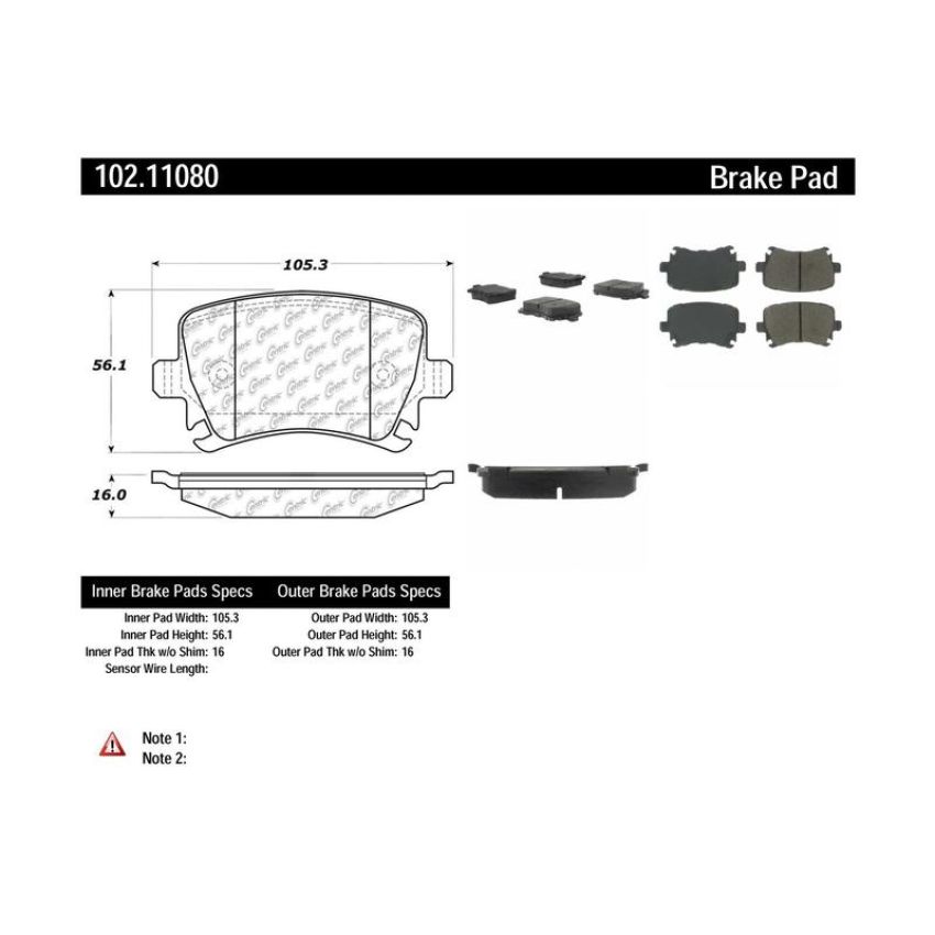 CENTRIC PARTS 102.11080 C-Tek Semi-Metallic Brake Pads with Shims