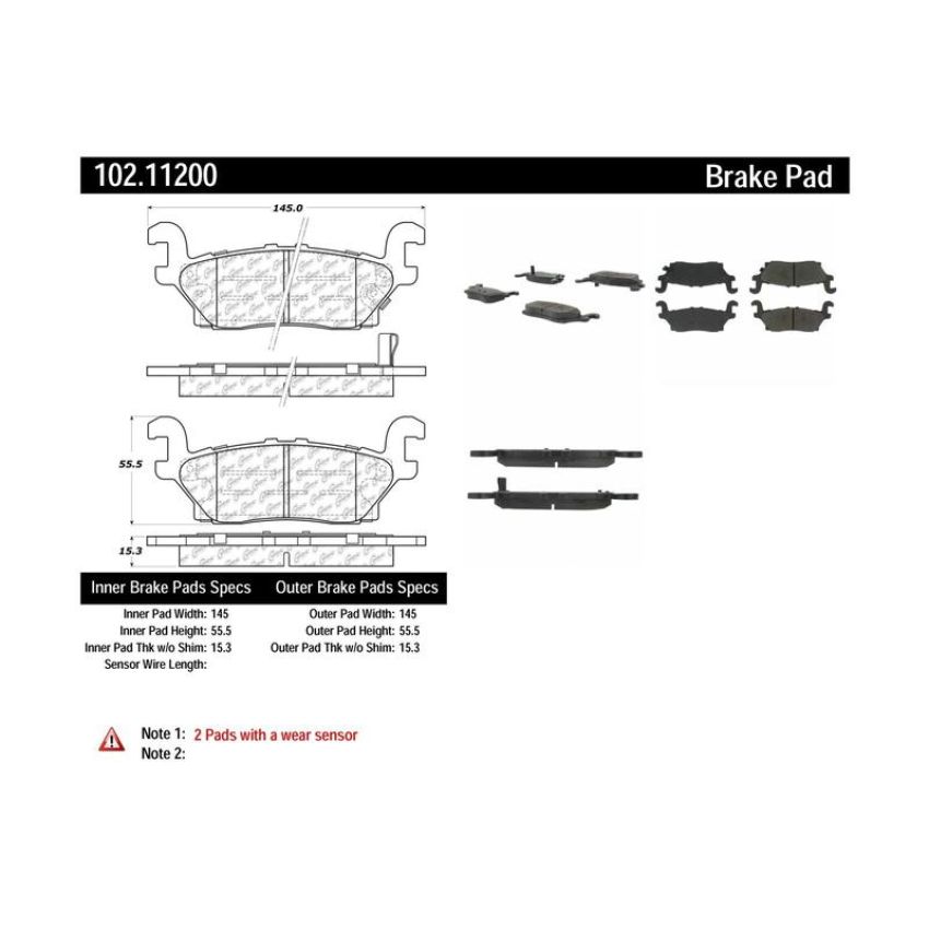 CENTRIC PARTS 102.11200 C-Tek Semi-Metallic Brake Pads with Shims