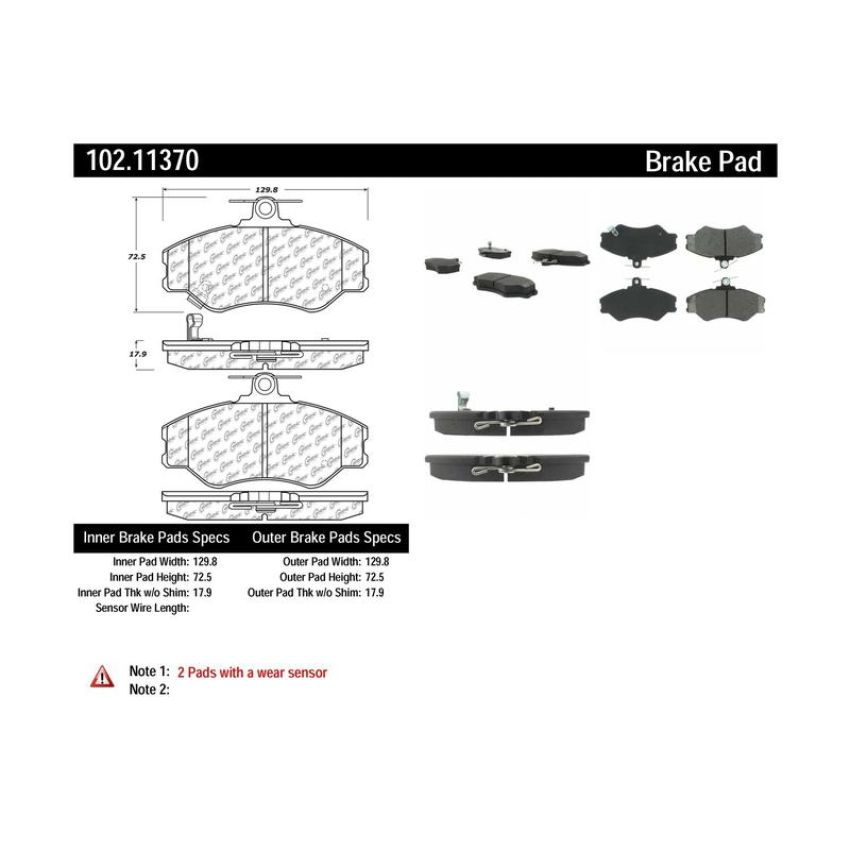 CENTRIC PARTS 102.11370 C-Tek Semi-Metallic Brake Pads with Shims