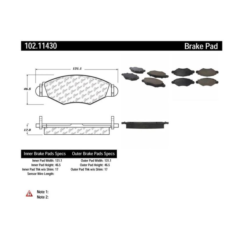 CENTRIC PARTS 102.11430 C-Tek Semi-Metallic Brake Pads with Shims