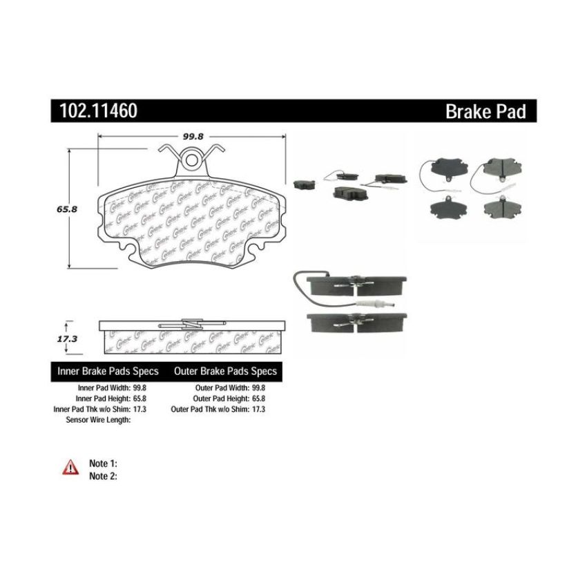 CENTRIC PARTS 102.11460 C-Tek Semi-Metallic Brake Pads with Shims
