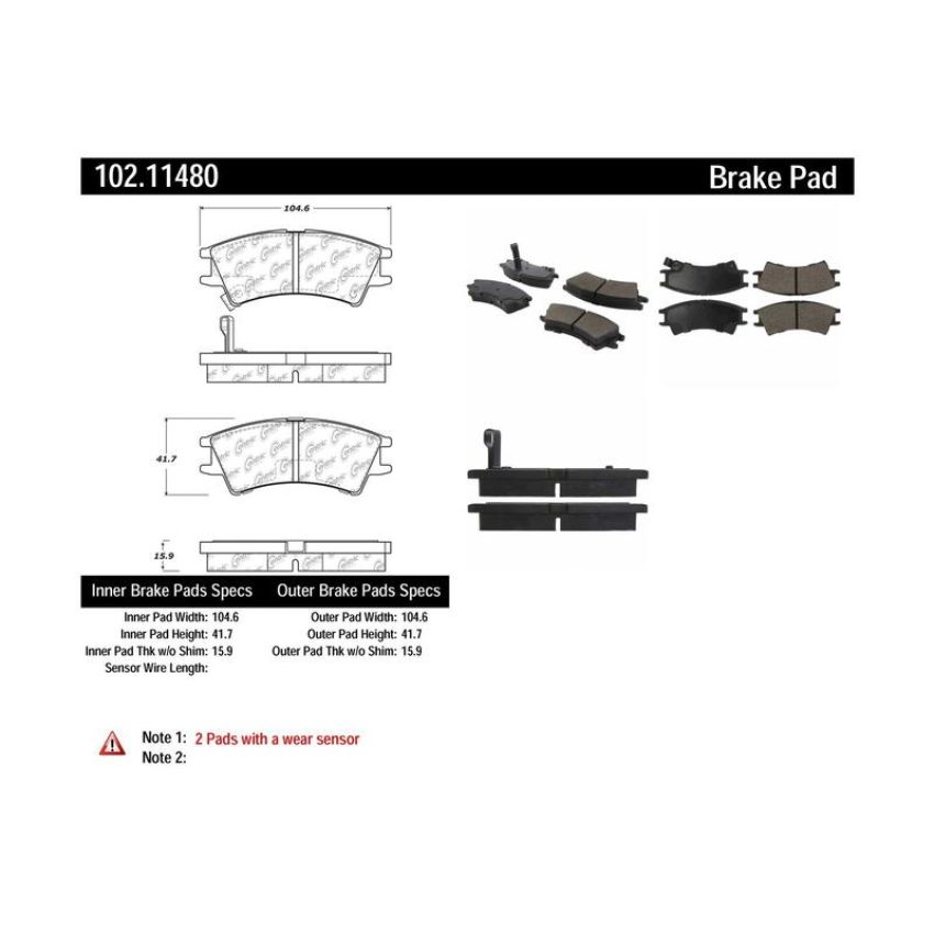 CENTRIC PARTS 102.11480 C-Tek Semi-Metallic Brake Pads with Shims