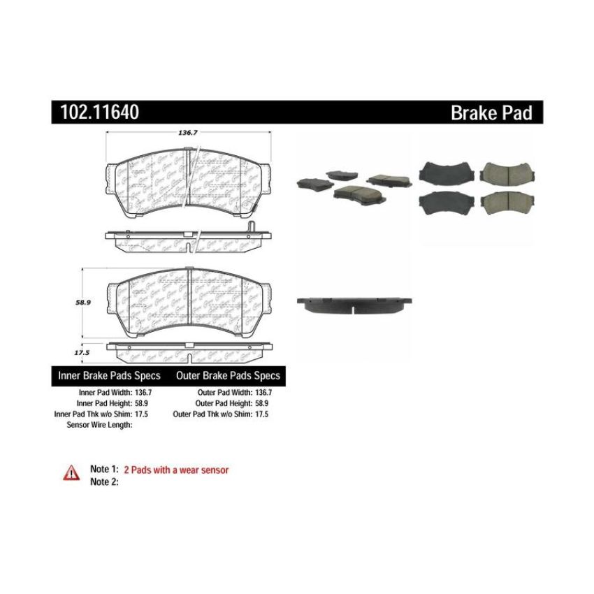 CENTRIC PARTS 102.11640 C-Tek Semi-Metallic Brake Pads with Shims