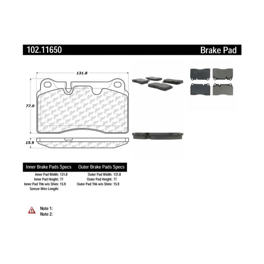 CENTRIC PARTS 102.11650 C-Tek Semi-Metallic Brake Pads with Shims