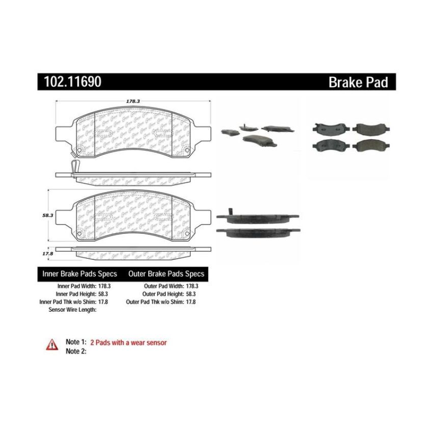 CENTRIC PARTS 102.11690 C-Tek Semi-Metallic Brake Pads with Shims
