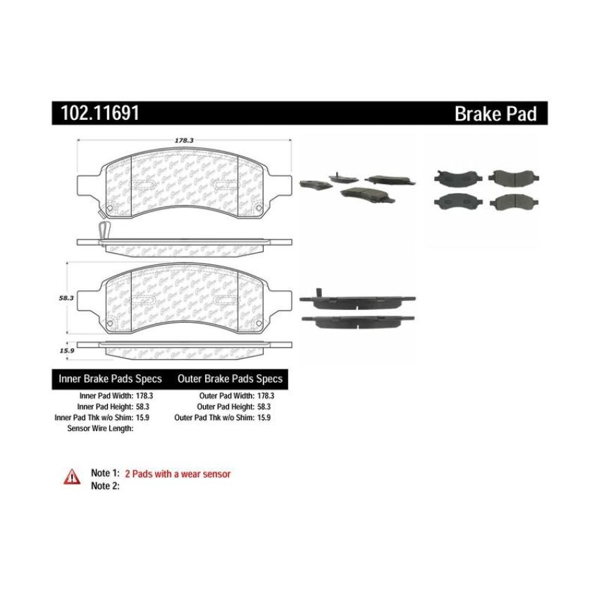 CENTRIC PARTS 102.11691 C-Tek Semi-Metallic Brake Pads with Shims