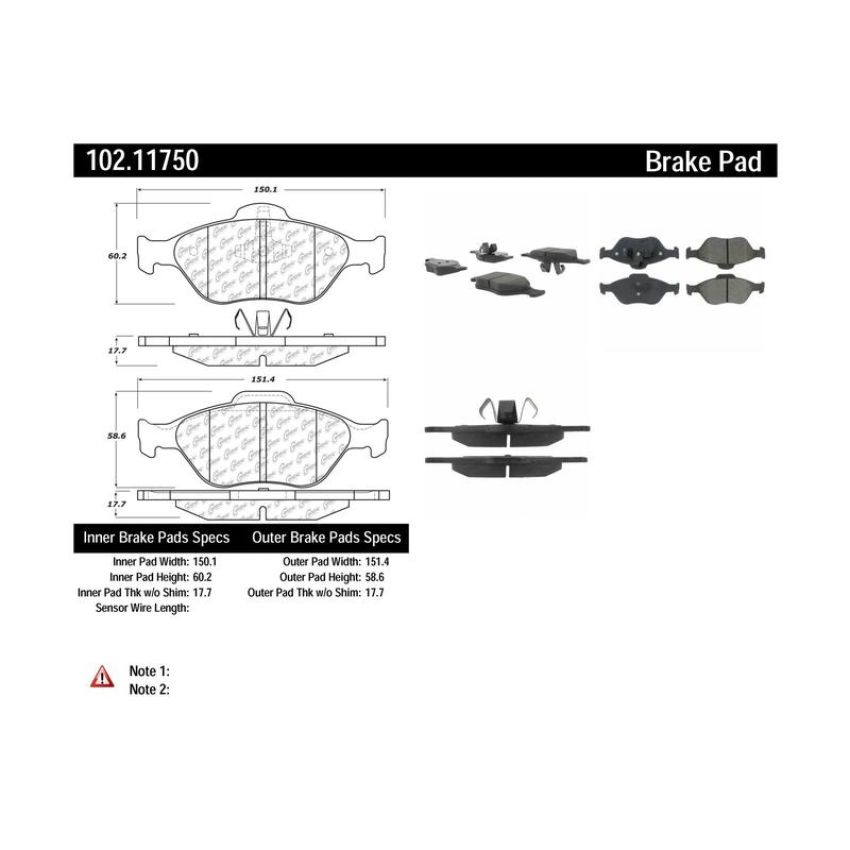 CENTRIC PARTS 102.11750 C-Tek Semi-Metallic Brake Pads with Shims