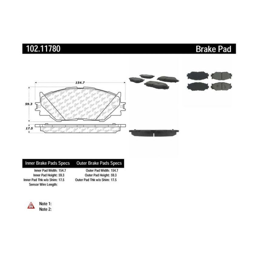 CENTRIC PARTS 102.11780 C-Tek Semi-Metallic Brake Pads with Shims