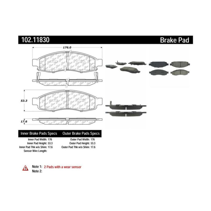 CENTRIC PARTS 102.11830 C-Tek Semi-Metallic Brake Pads with Shims