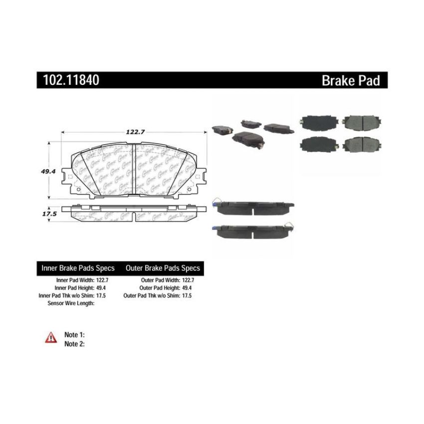 CENTRIC PARTS 102.11840 C-Tek Semi-Metallic Brake Pads with Shims