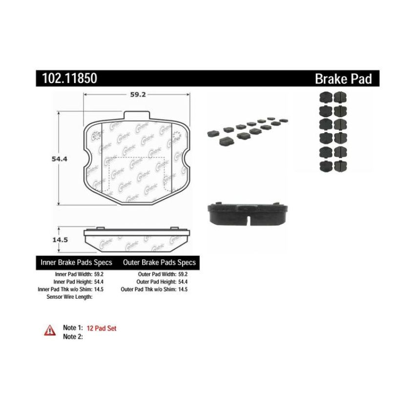 CENTRIC PARTS 102.11850 C-Tek Semi-Metallic Brake Pads with Shims