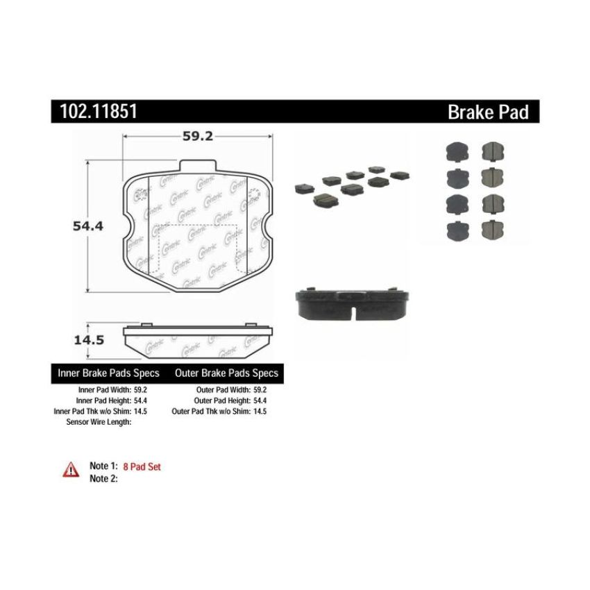 CENTRIC PARTS 102.11851 C-Tek Semi-Metallic Brake Pads with Shims