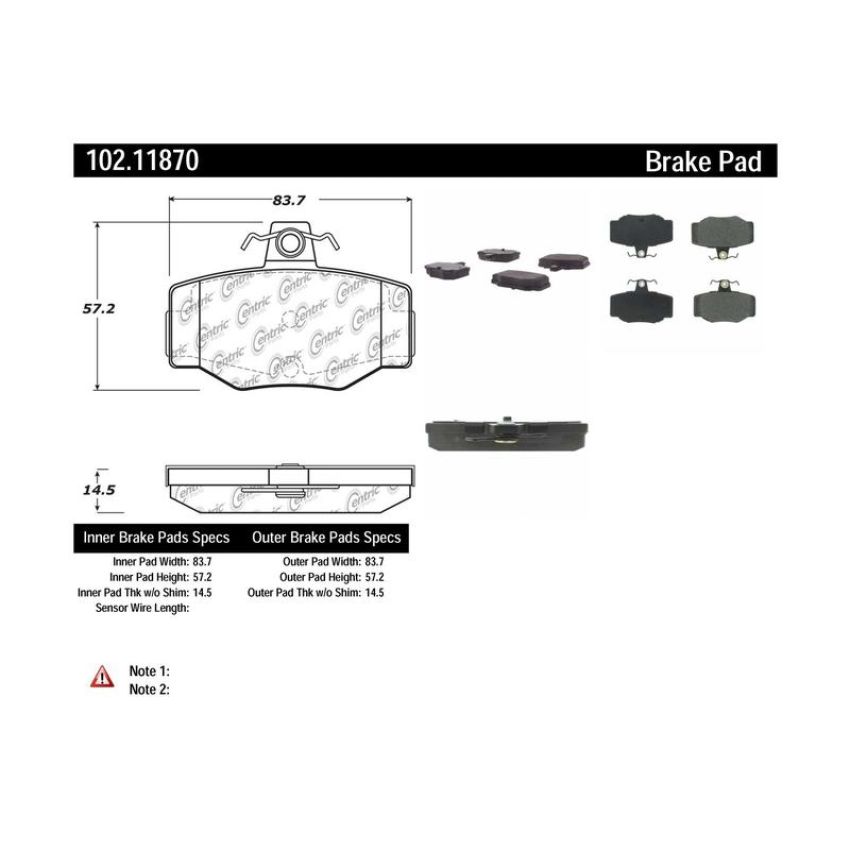 CENTRIC PARTS 102.11870 C-Tek Semi-Metallic Brake Pads with Shims