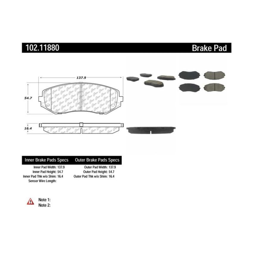 CENTRIC PARTS 102.11880 C-Tek Semi-Metallic Brake Pads with Shims