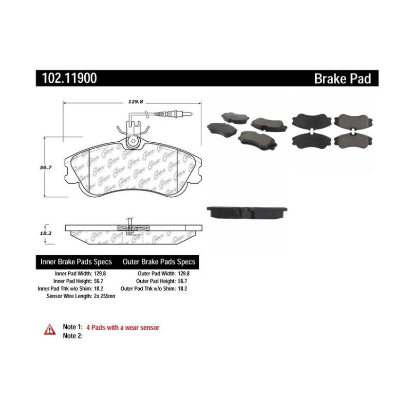 CENTRIC PARTS 102.11900 C-Tek Semi-Metallic Brake Pads with Shims
