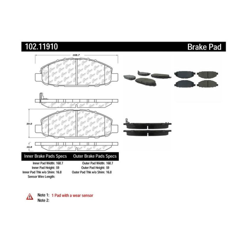 CENTRIC PARTS 102.11910 C-Tek Semi-Metallic Brake Pads with Shims