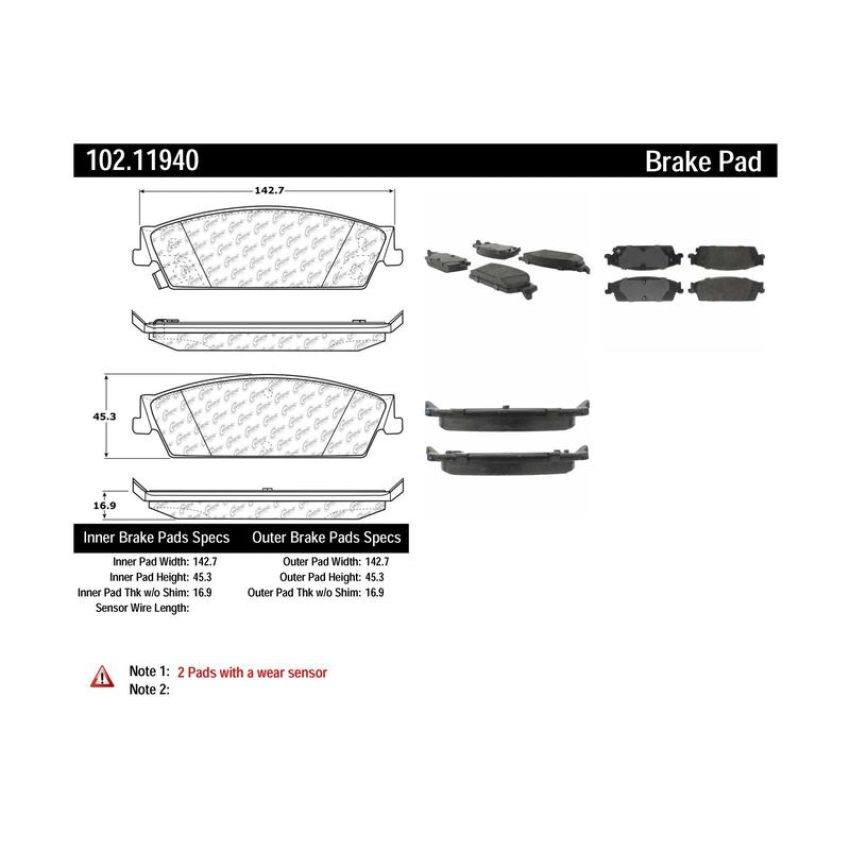 CENTRIC PARTS 102.11940 C-Tek Semi-Metallic Brake Pads with Shims