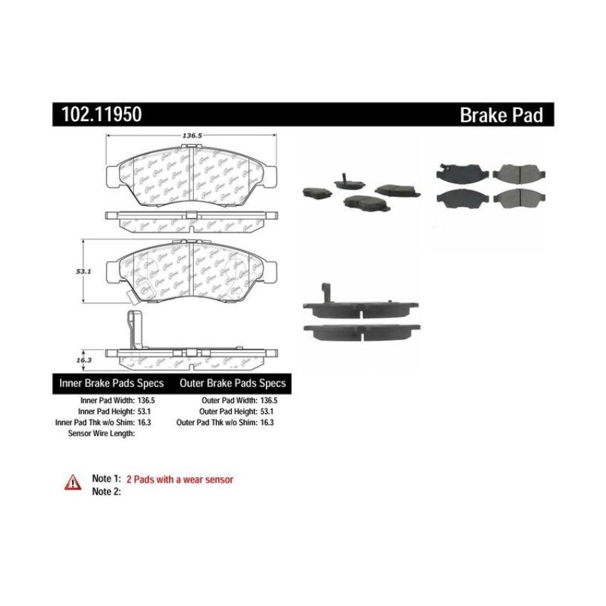 CENTRIC PARTS 102.11950 C-Tek Semi-Metallic Brake Pads with Shims