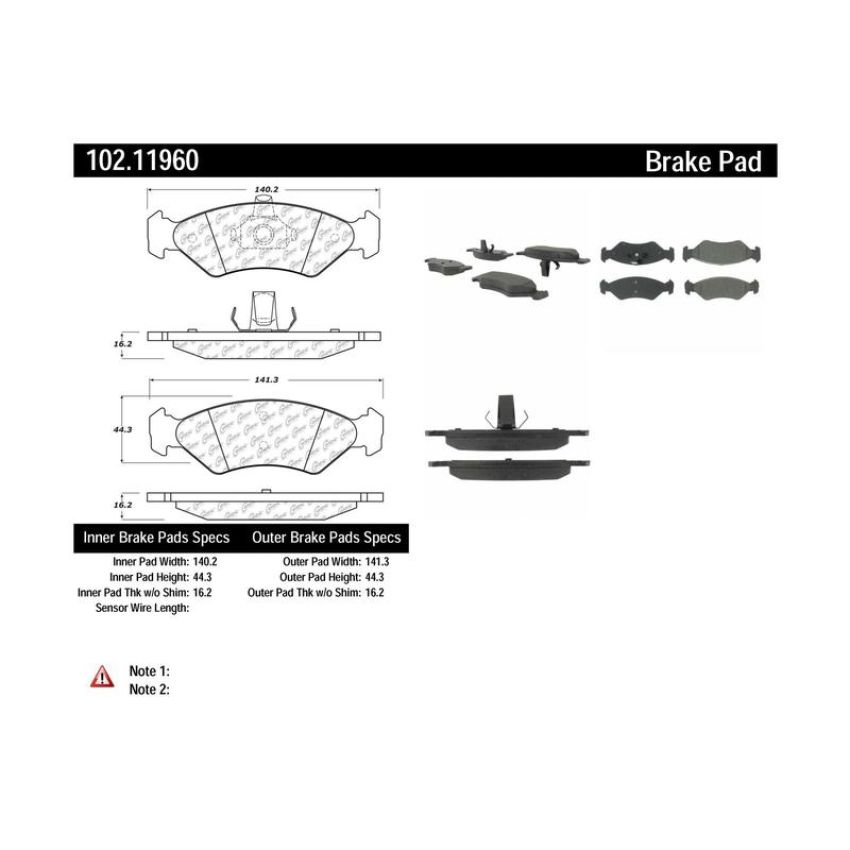 CENTRIC PARTS 102.11960 C-Tek Semi-Metallic Brake Pads with Shims