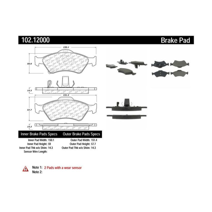 CENTRIC PARTS 102.12000 C-Tek Semi-Metallic Brake Pads with Shims