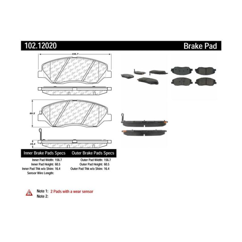 CENTRIC PARTS 102.12020 C-Tek Semi-Metallic Brake Pads with Shims
