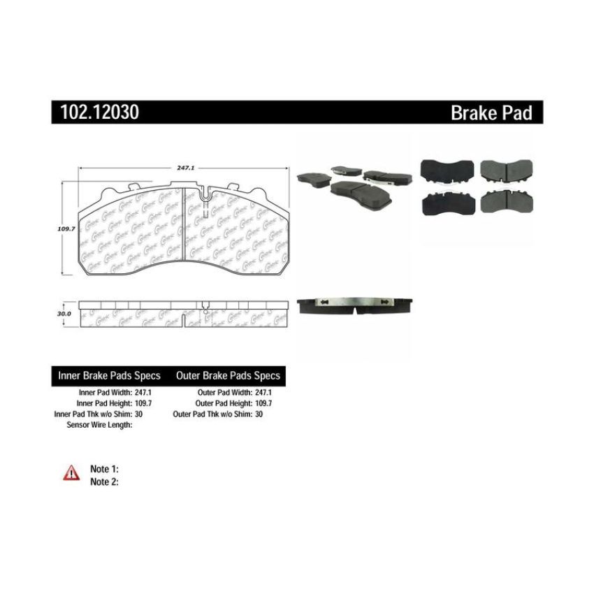 CENTRIC PARTS 102.12030 C-Tek Semi-Metallic Brake Pads with Shims