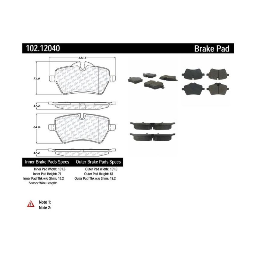 CENTRIC PARTS 102.12040 C-Tek Semi-Metallic Brake Pads with Shims