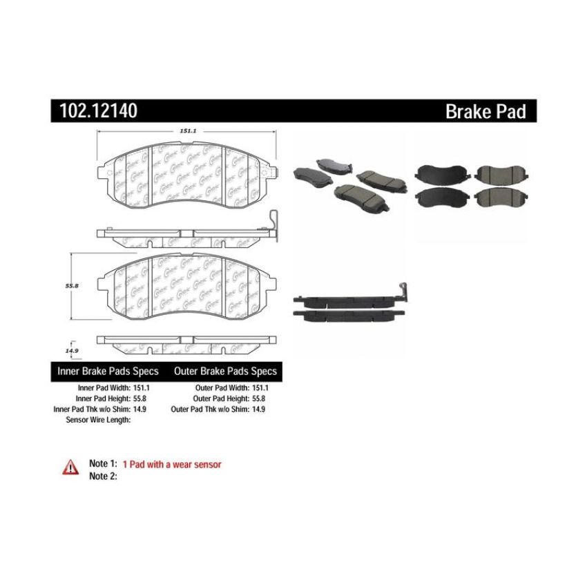 CENTRIC PARTS 102.12140 C-Tek Semi-Metallic Brake Pads with Shims