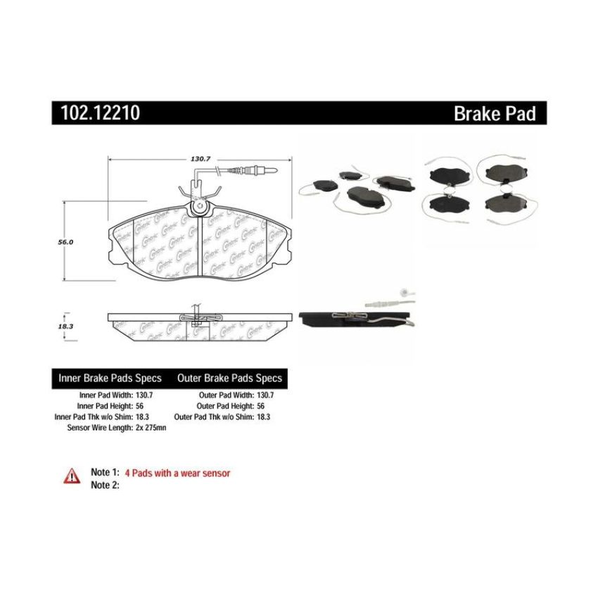 CENTRIC PARTS 102.12210 C-Tek Semi-Metallic Brake Pads with Shims