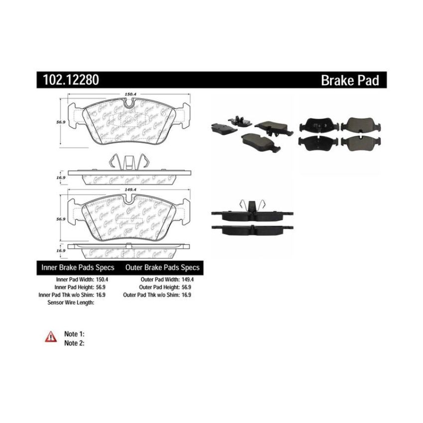 CENTRIC PARTS 102.12280 C-Tek Semi-Metallic Brake Pads with Shims