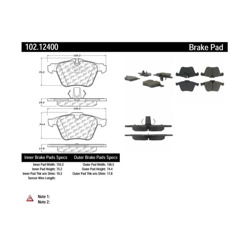 CENTRIC PARTS 102.12400 C-Tek Semi-Metallic Brake Pads with Shims
