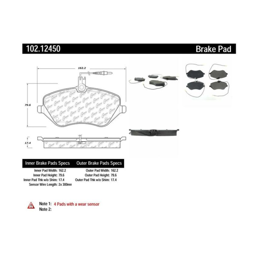 CENTRIC PARTS 102.12450 C-Tek Semi-Metallic Brake Pads with Shims