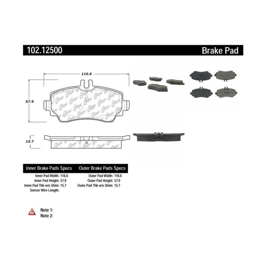 CENTRIC PARTS 102.12500 C-Tek Semi-Metallic Brake Pads with Shims