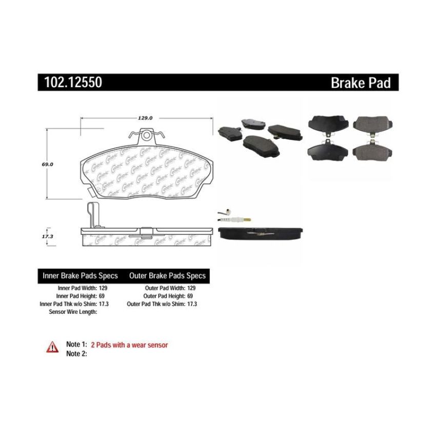 CENTRIC PARTS 102.12550 C-Tek Semi-Metallic Brake Pads with Shims