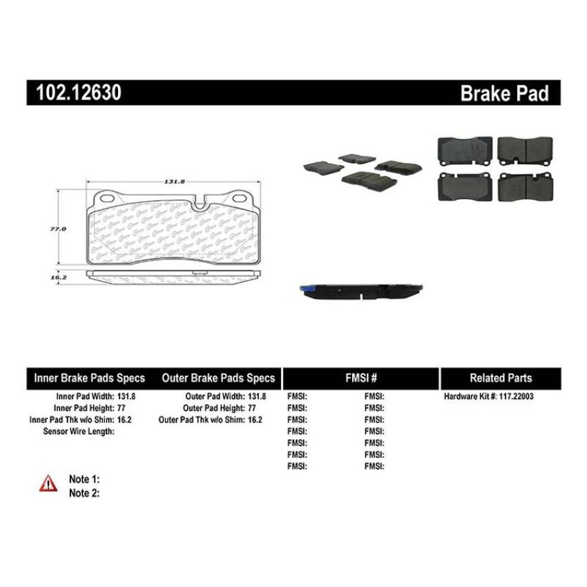 CENTRIC PARTS 102.12630 C-Tek Semi-Metallic Brake Pads with Shims