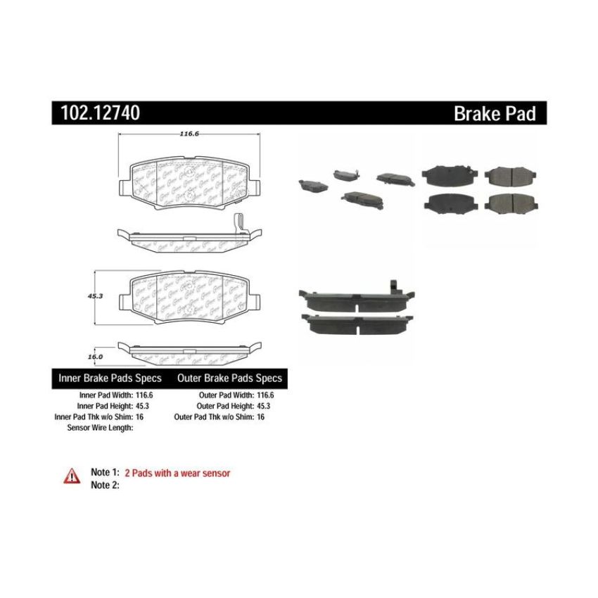 CENTRIC PARTS 102.12740 C-Tek Semi-Metallic Brake Pads with Shims